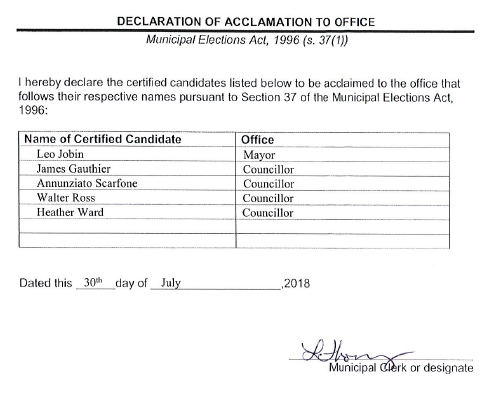 Declaration of Acclamation to Office